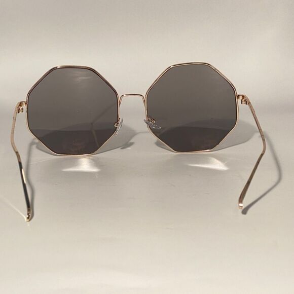 1074 Hexagon Oversized Sunglasses Silver Metal Frames Grey Lenses New - Picture 5 of 9